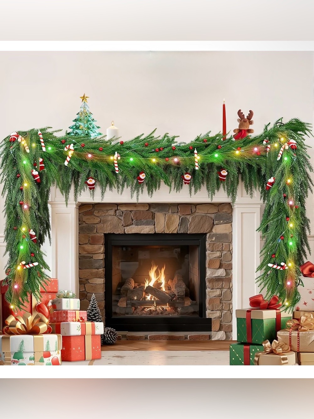 6FT Christmas Garland with LED String Lights, Artificial Greenery Garland